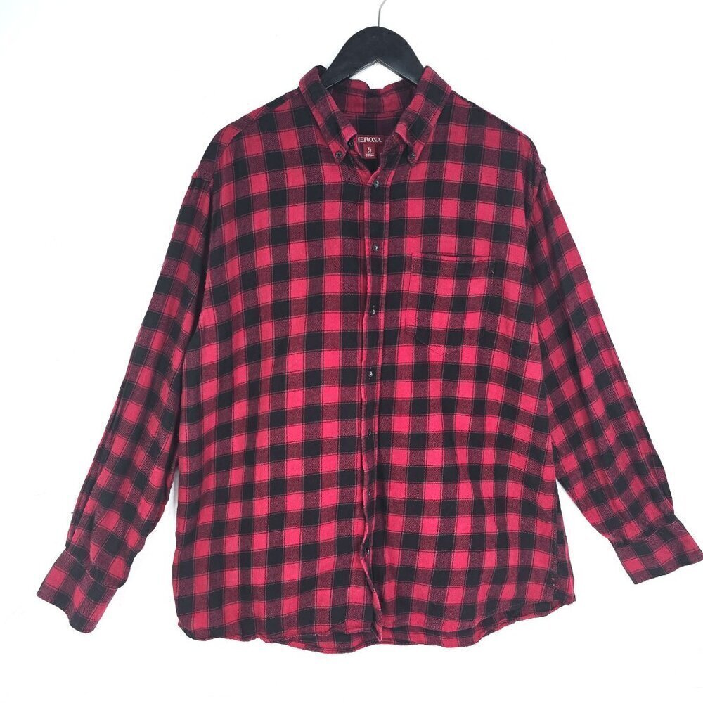 Vintage Y2K Men's Merona Red Black Button Down Flannel Long Sleeve Shirt